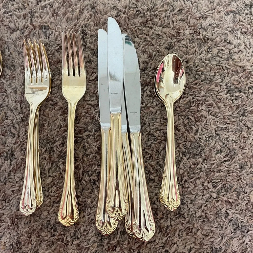 Hampton Silversmiths Flatware 247 Gold Set‎ Stainless Steel 19 Pieces READ